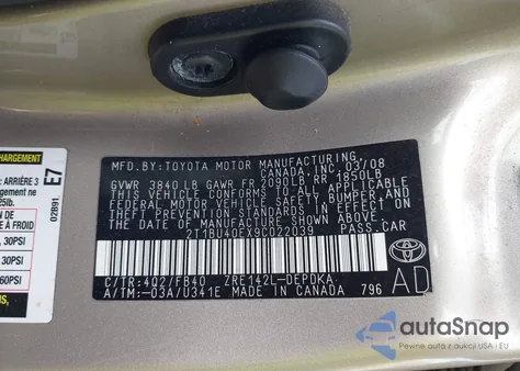 2009 Toyota Corolla Le z USA, uszkodzony, nr VIN 2T1BU40EX9C022039